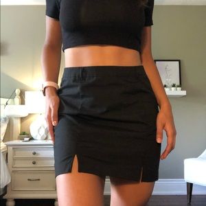 Black mini skirt with slits